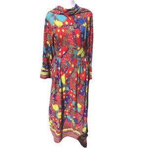 Vtg 60s 70s Hawaii Hawaiian Maxi Dress 10 Med Acrylic Floral Tiki Boho Mod Red